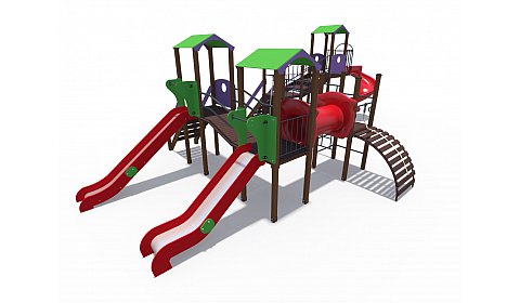 ДИО 13091 Детский игровой комплекс Переходы 2 с металлическими горками Н-1200,1500 и винтовым скатом Н-2000