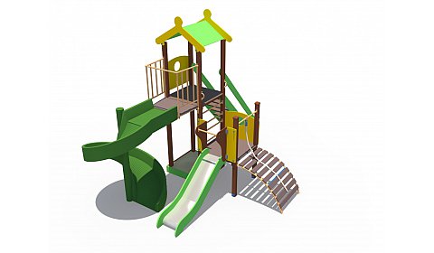 ДИО 04110 Детский игровой комплекс с винтовым скатом Н-2000 и металлическим скатом Н-1200