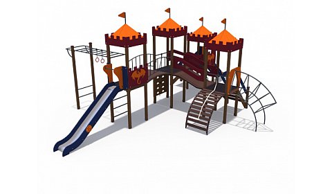 ДИО 02043 Детский игровой комплекс серии империя "Замок 4" с лазом, металлический скат Н-1200 и 1500