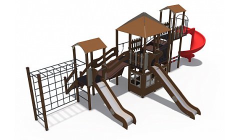 ДИО 10218 Игровой комплекс серии Браун (с горками винтовой скат 2000 мм, металлические скаты 1500 и 1200 мм)