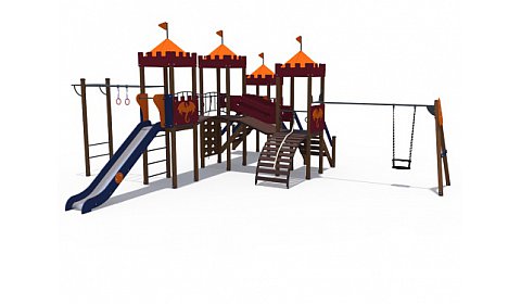 ДИО 02042 Детский игровой комплекс серии империя "Замок 3" с качелями, металлический скат Н-1200 и 1500