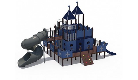 ДИО 13051.1 Детский игровой комплекс Дворец чудес Н-2000 и Н-750 (закрытая пластиковая труба и винтовой скат, в стиле средневековья)