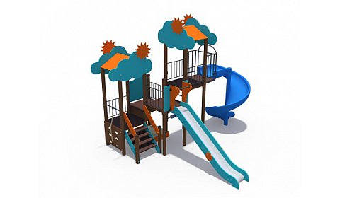 ДИО 04104 Детский игровой комплекс Небоскреб 2 с песочницей (винтовой скат Н-2000, металлический скат Н-1500)