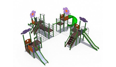 ДИО 04114 Игровой комплекс Цветочный город с металлическими скатами Н-900,1200 и винтовым скатом Н-2000