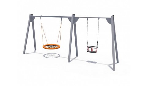 ИО 01037 Качели (на металлических стойках с сиденьем люлька и сиденьем Гнездо)