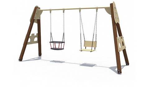 ИО 01163 Качели деревянные крепость (сиденье со спинкой и люлькой)