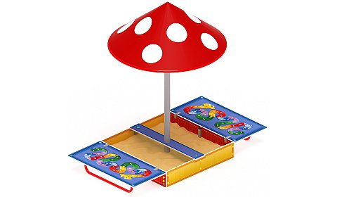 Песочница с крышкой средняя и навесом Грибок (Азбука) - ИО 5.01.10-01