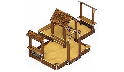 Песочный дворик двойной большой с навесом Домик (Коричневый) - ИО 6.01.03-02