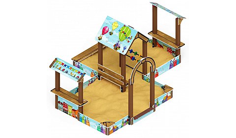 Песочный дворик двойной большой с навесом Домик (Коты) - ИО 6.01.03-03